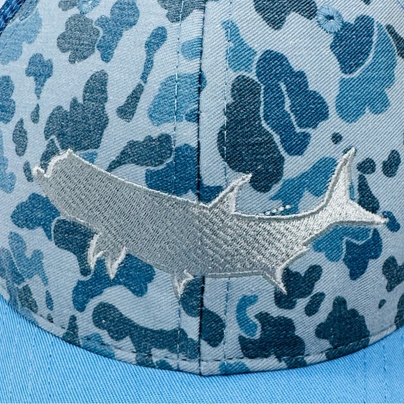 RepYourWater Trucker Hat Cap Snapback Adjustable Fly Fishing Apparel Blue Camo - Picture 2 of 11